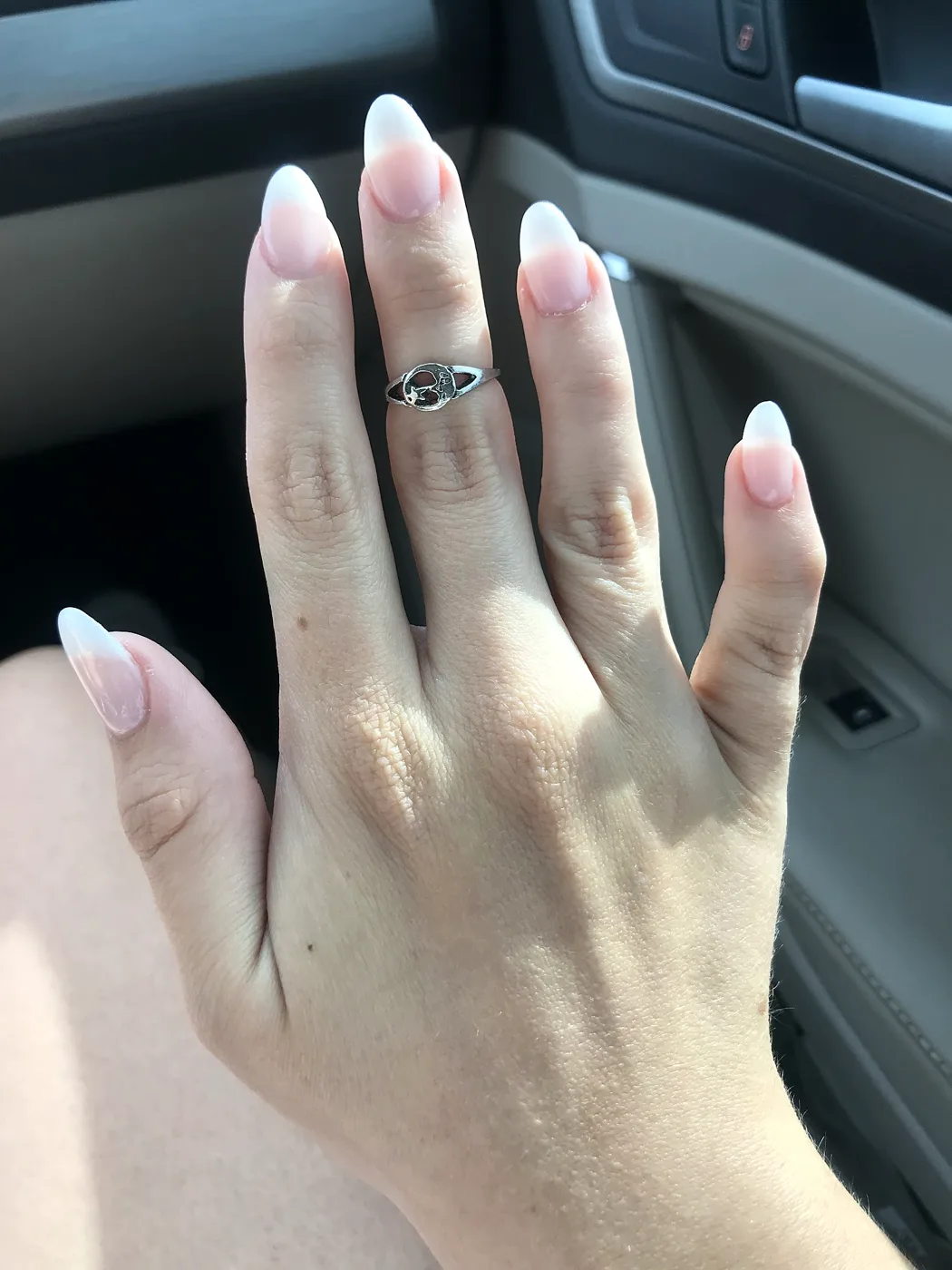 Pink-and-white almond nails
